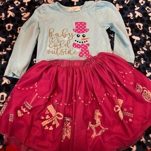 Marie Nicole Clothing Girls Size M(3 years) 2piece Pink and Blue Snowman outfit
